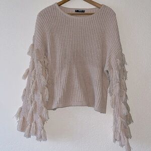 Fringed Sleeve Knit Sweater